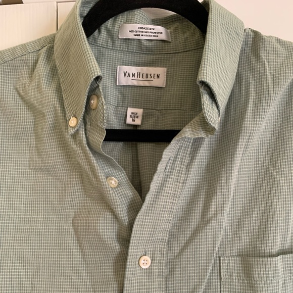 Van Heusen neck 16 green button down. Short sleeve - Picture 6 of 6